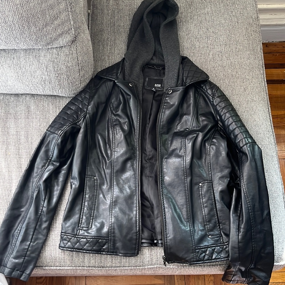 a.n.a Faux leather jacket with hoodie, medium